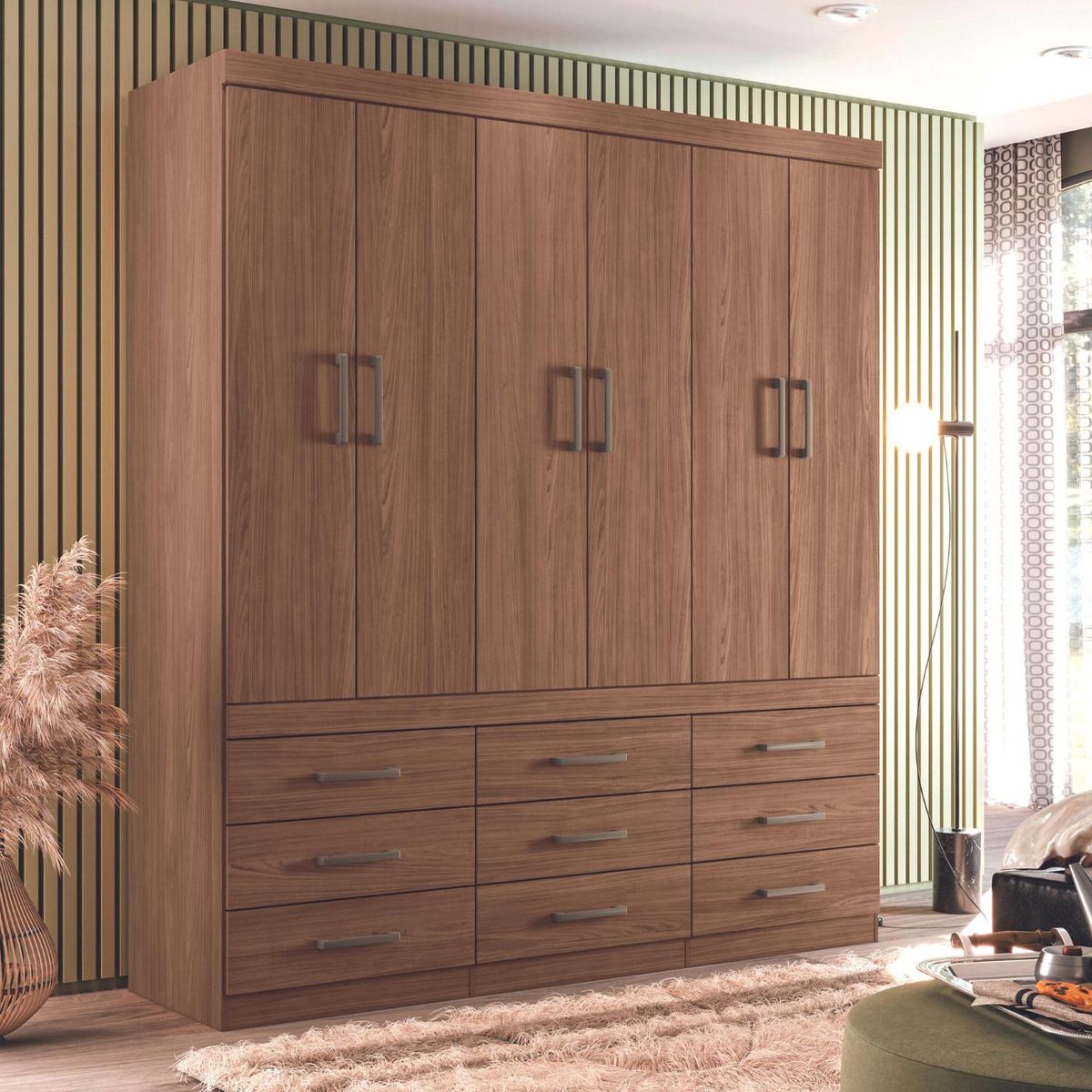 ONESSTA - Clóset 6 Puerta(s) 9 Cajón(es) 4 Repisa(s) 179.4x200x46.3 cm Café