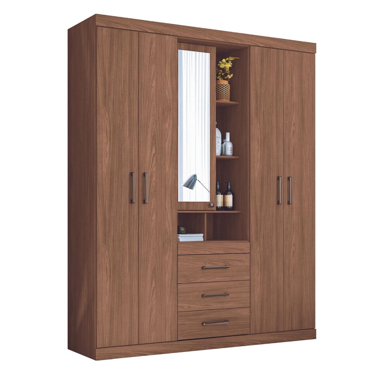 ONESSTA - Clóset con Espejo 5 Puerta(s) 3 Cajón(es) 9 Repisa(s) 159.3x200x46.3 cm Café