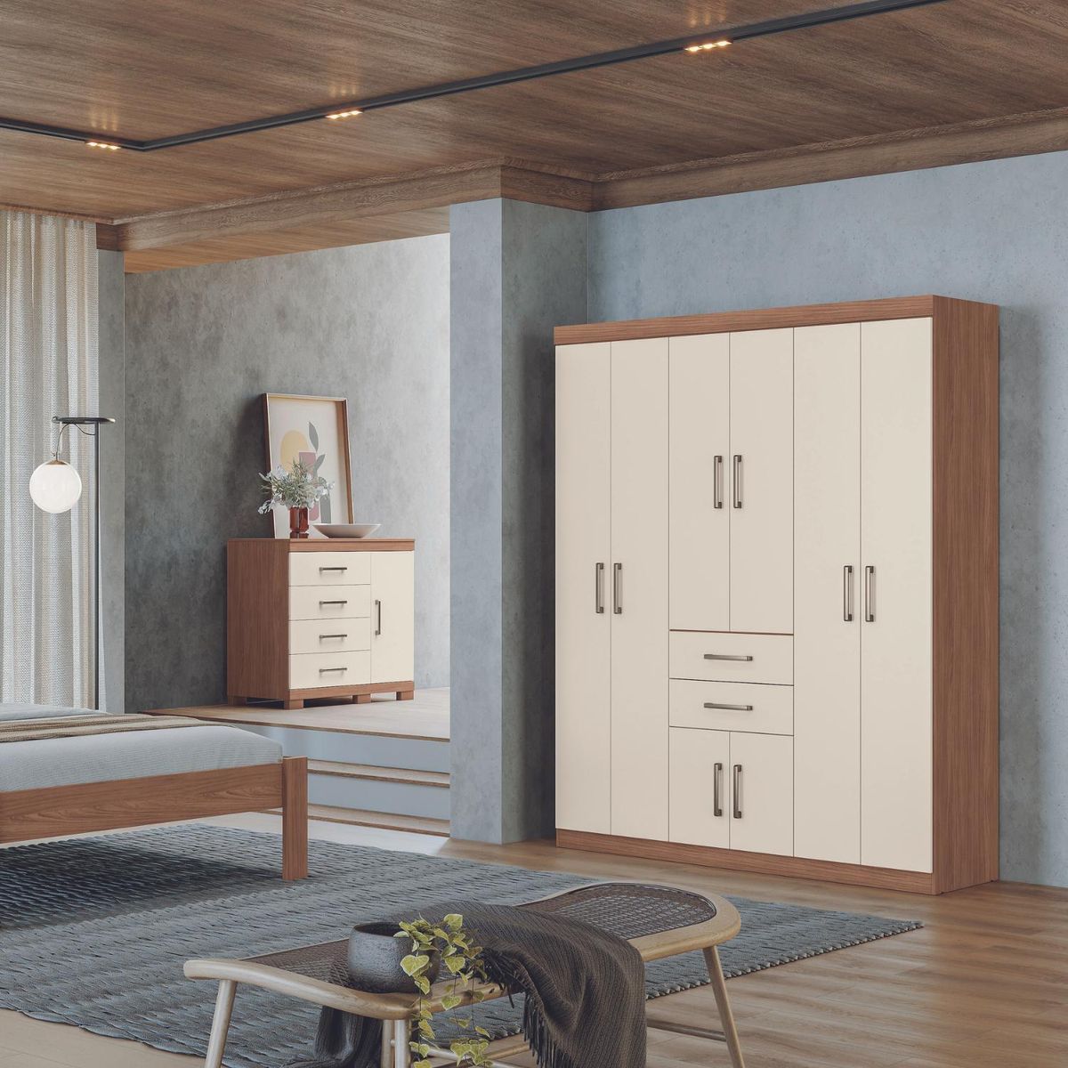 ONESSTA - Clóset Verona 8 Puerta(s) 2 Cajón(es) 5 Repisa(s) 159.3x200x46.3 cm Beige/Café