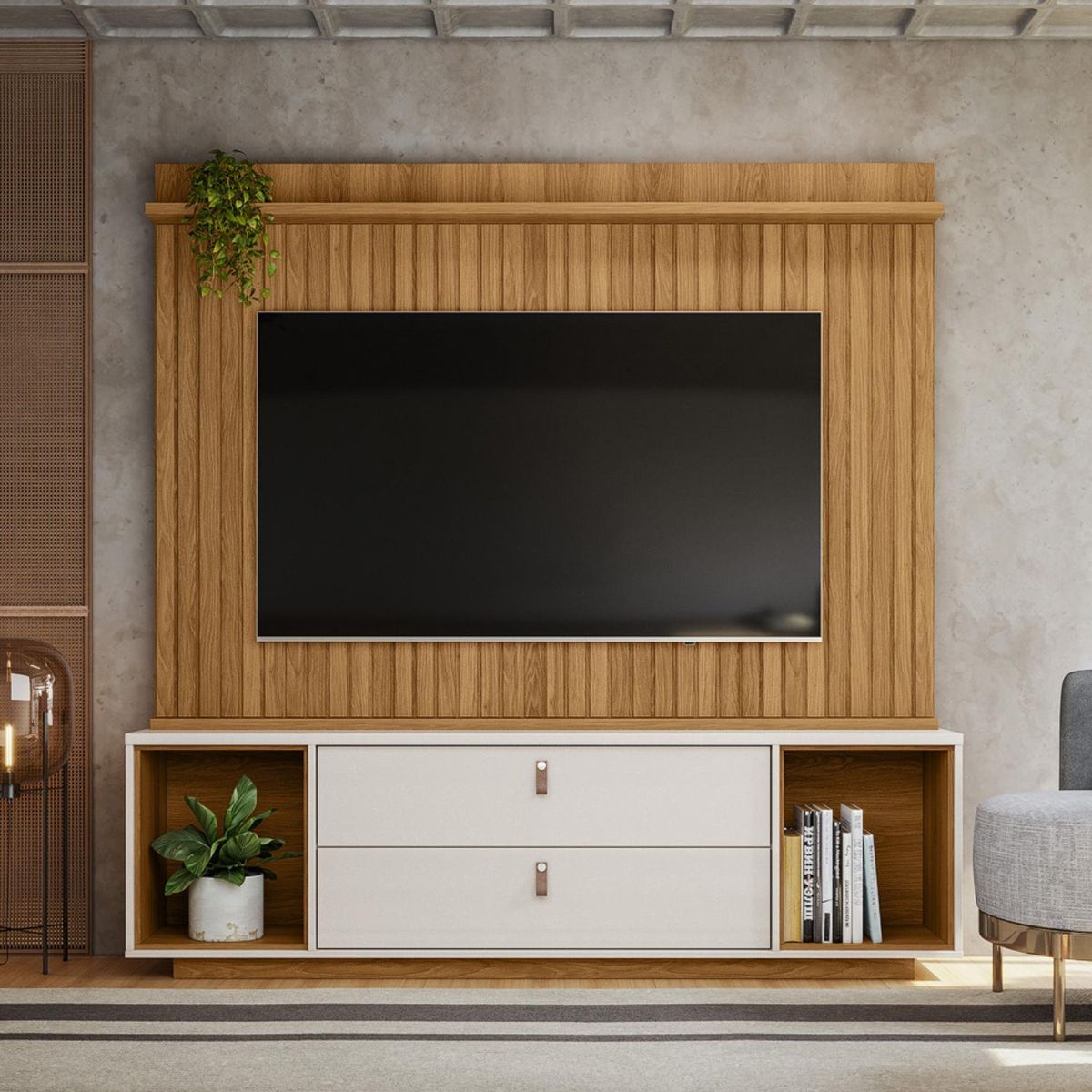 ONESSTA - Home estante 75 " Dakar Café y blanco 183x185x39 cm