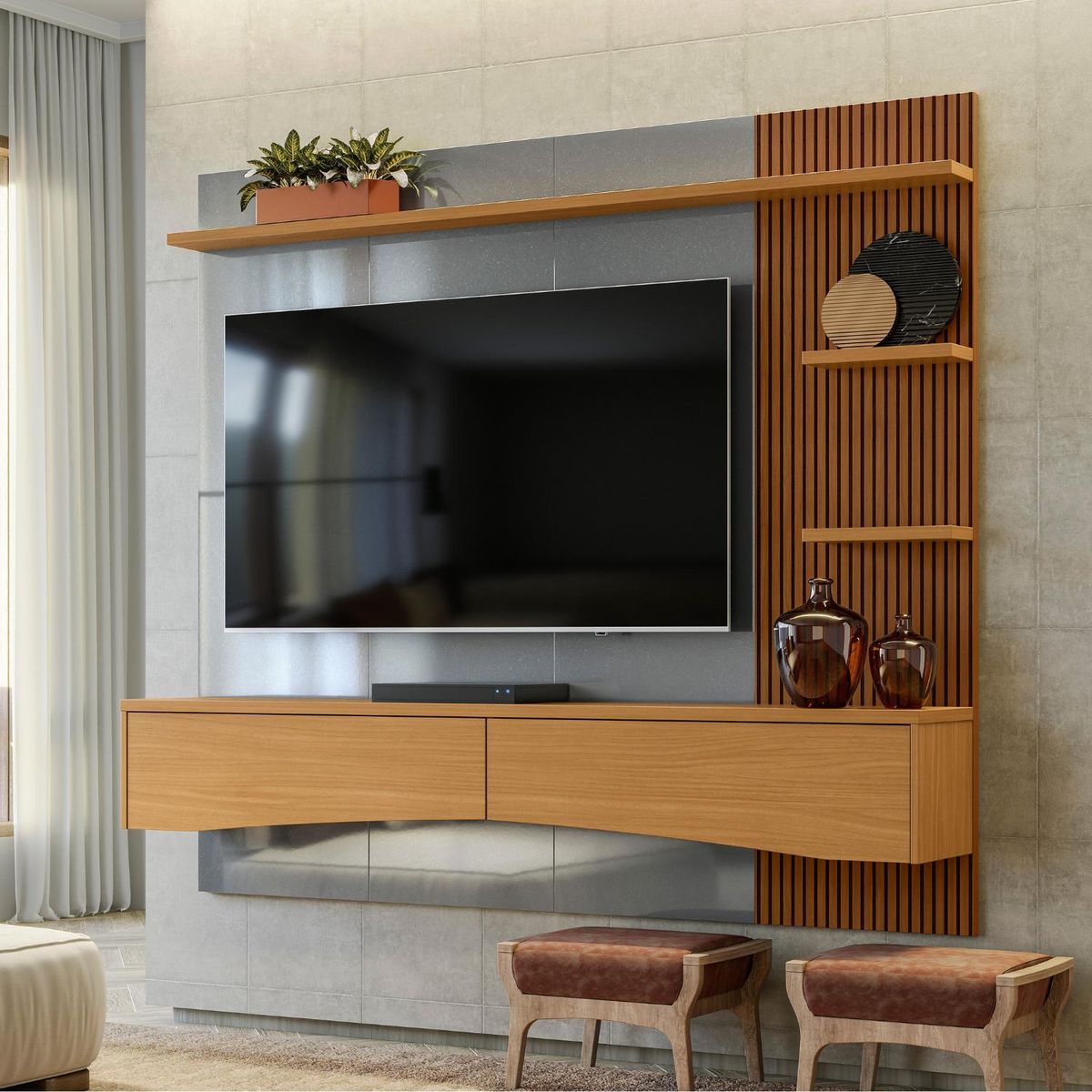 ONESSTA - Home estante 65 " Aurora Gris 180x160x33 cm