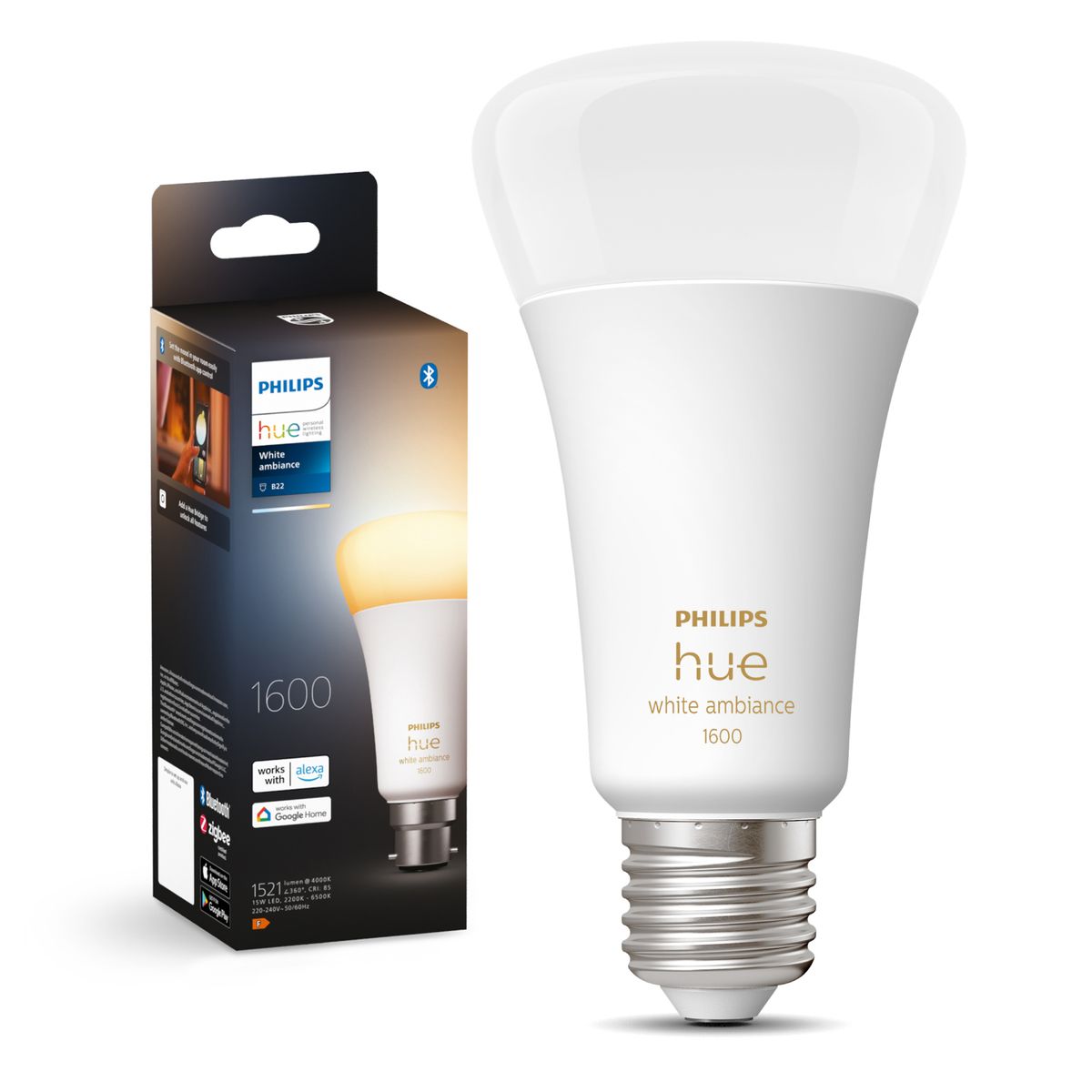 PHILIPS HUE - Ampolleta Inteligente Hue Ambiance 15 W E27 1521 lm Luz Neutro