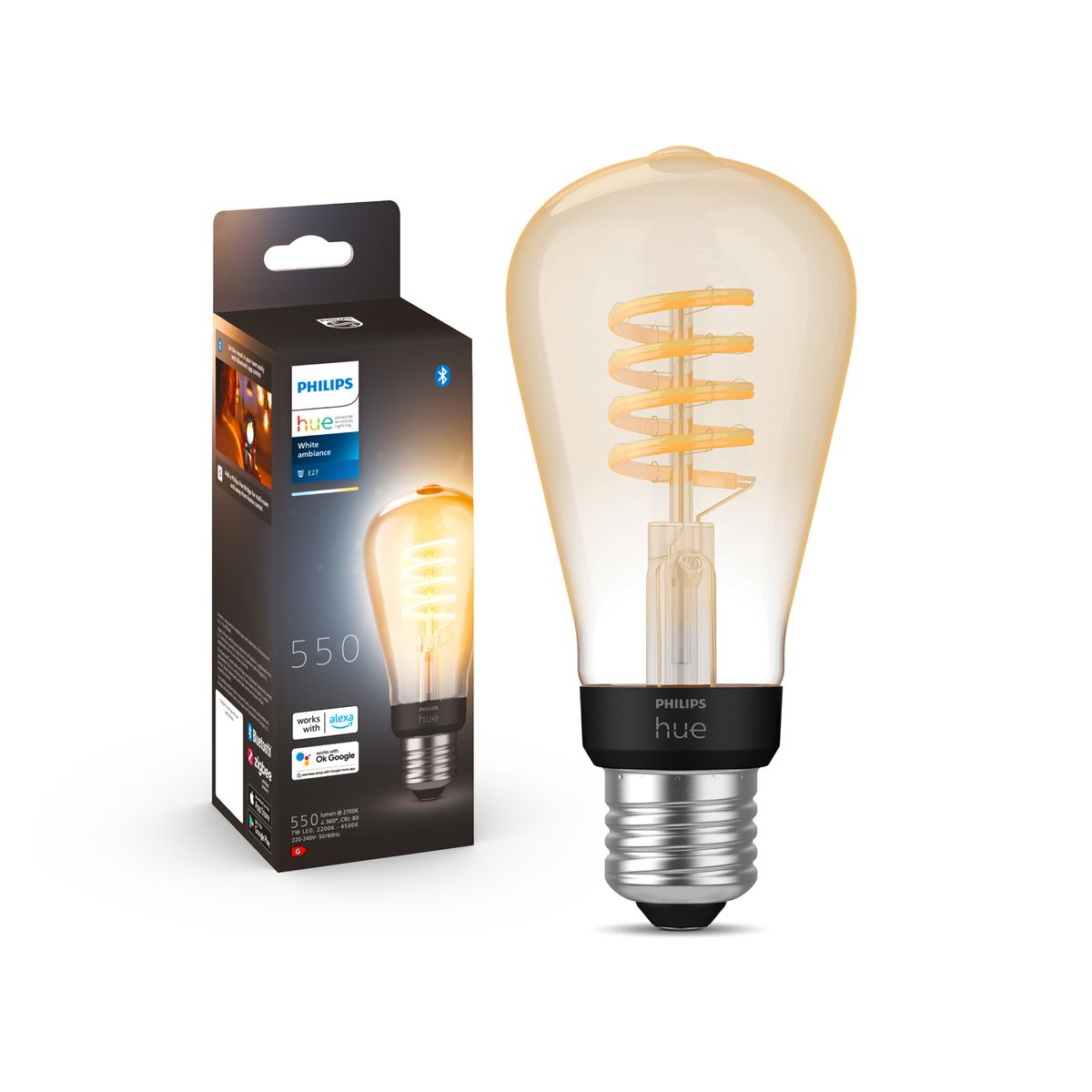 PHILIPS HUE - Ampolleta Inteligente Hue Ambiance Filamento Edison 7 W E27 550 lm Luz Neutro