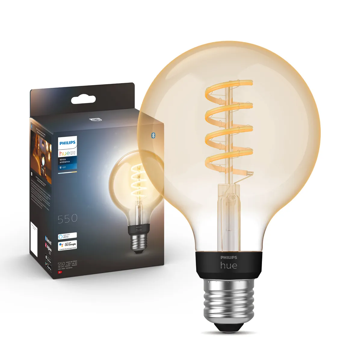PHILIPS HUE - Ampolleta Inteligente Hue Ambiance Filamento Globo 7 W E27 550 lm Luz Neutro