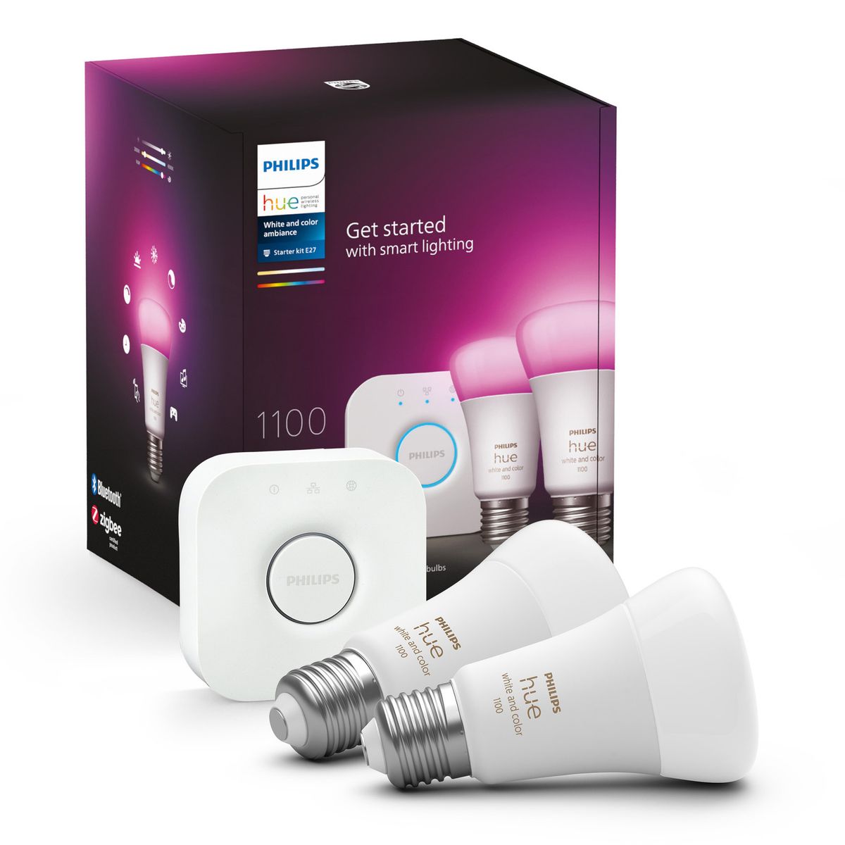 PHILIPS HUE - Kit 2 Ampolletas Inteligente Hue RGB 11 W E27 1055 lm Luz Multicolor