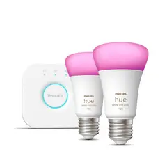 PHILIPS HUE - Kit 2 Ampolletas Inteligente Hue RGB 11 W E27 1055 lm Luz Multicolor
