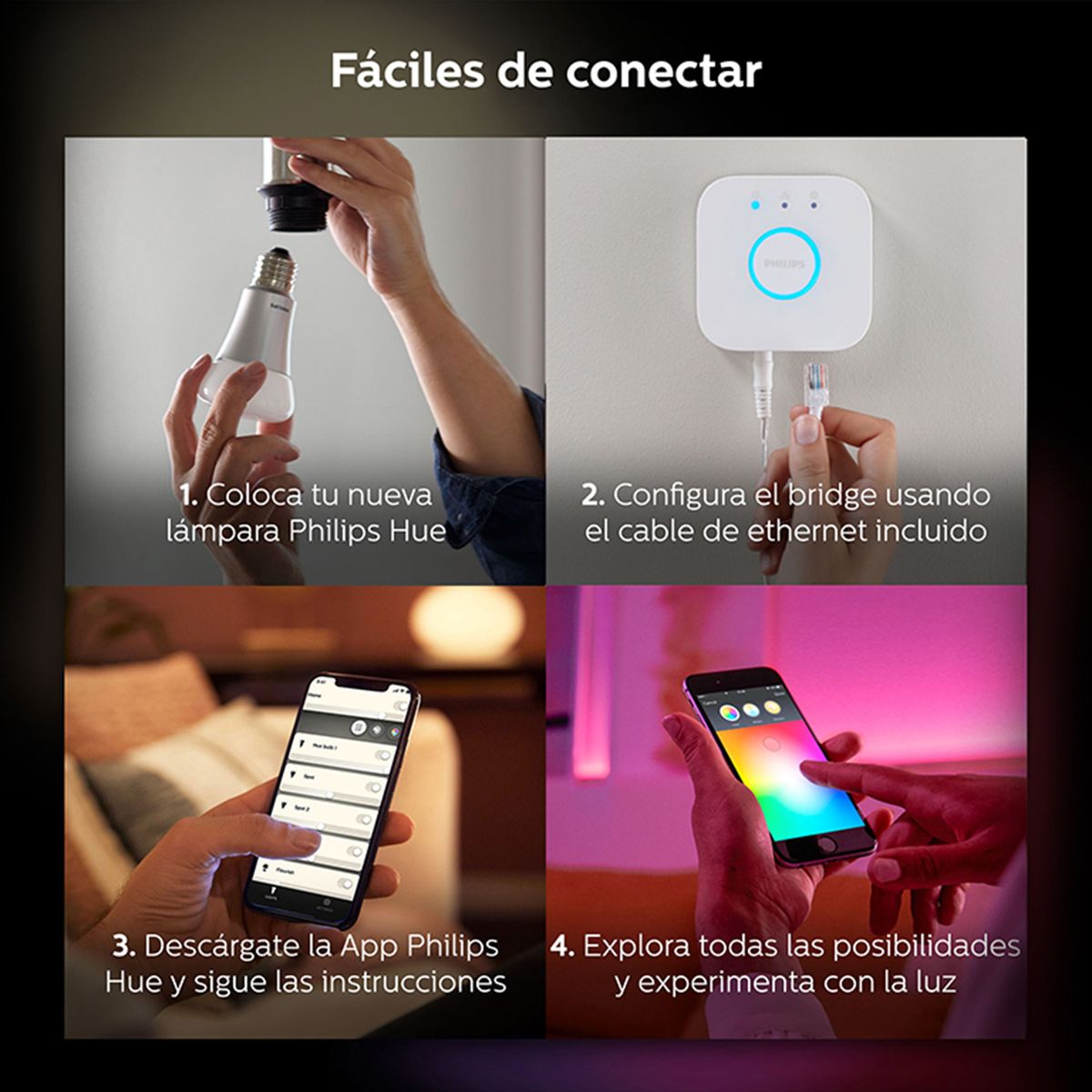 PHILIPS HUE - Kit 2 Ampolletas Inteligente Hue RGB 11 W E27 1055 lm Luz Multicolor