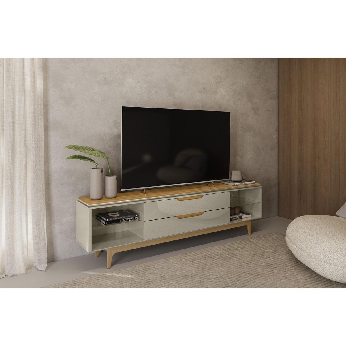 HOME MOBILI - Rack TV 65 " Angel Blanco/café 218x60x38 cm