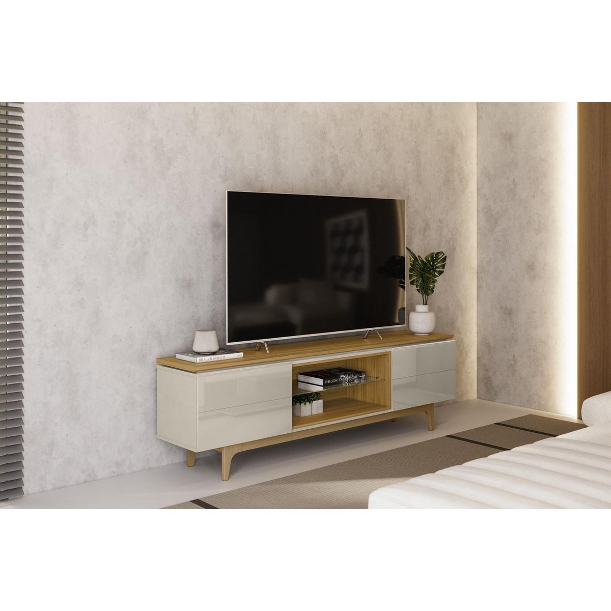 HOME MOBILI - Rack TV 70 " Miami Blanco/madera 200x60x40 cm