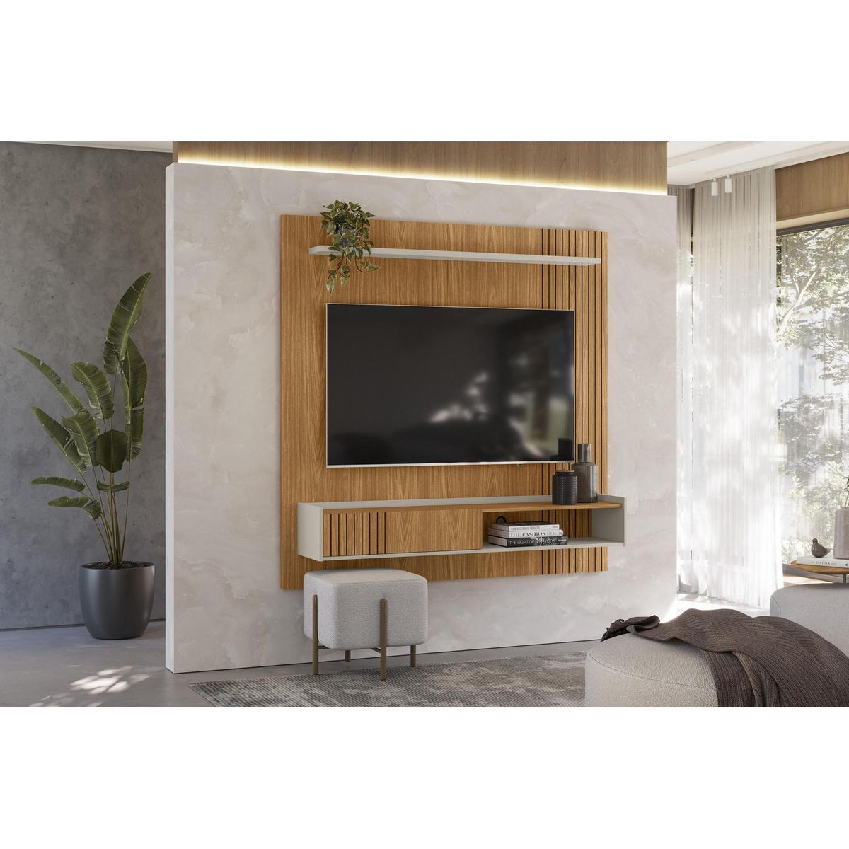 HOME MOBILI - Panel TV 65 " Dublin Café/blanco 160x160x32 cm