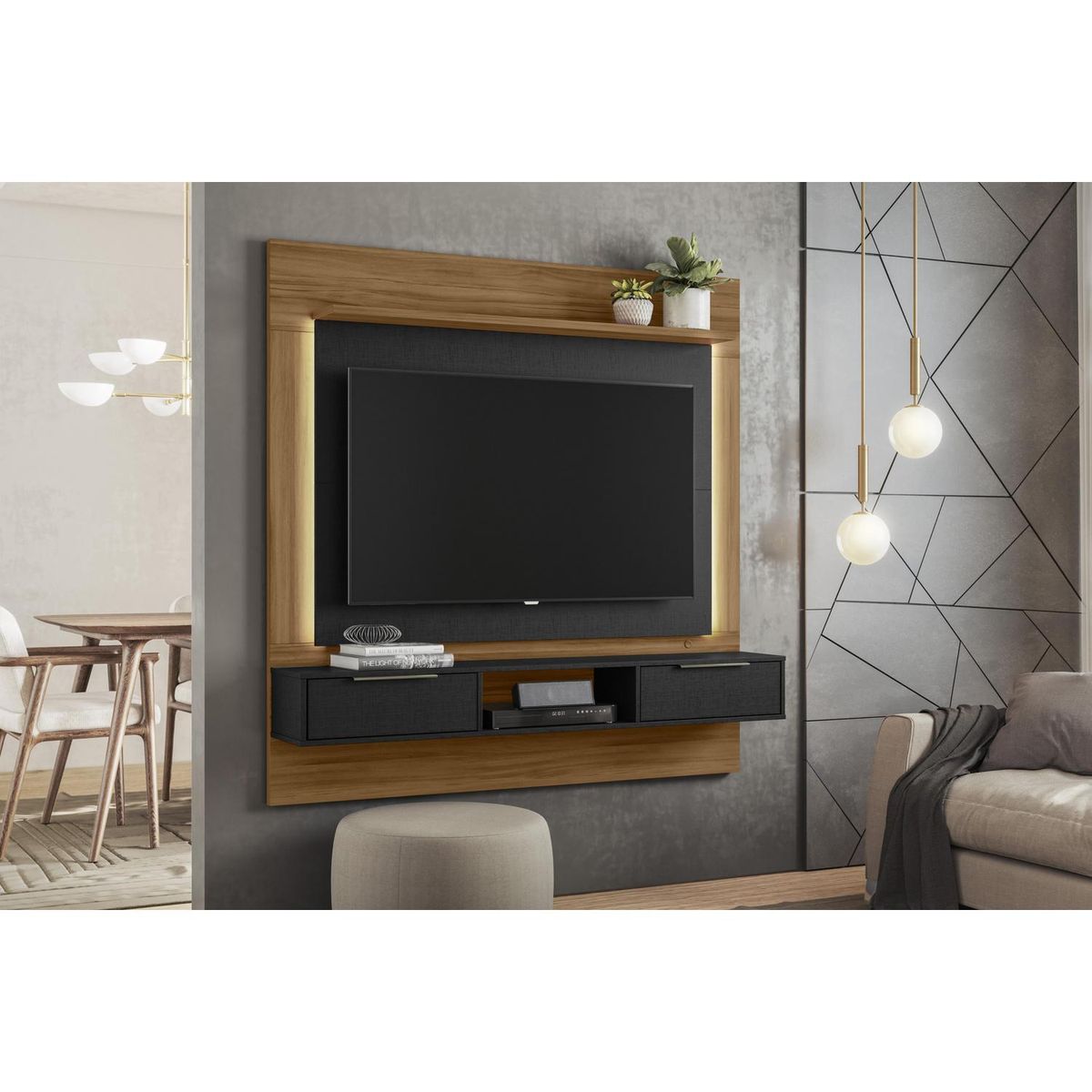 HOME MOBILI - Panel TV 58 " Napoles Negro/café 161x163x30 cm