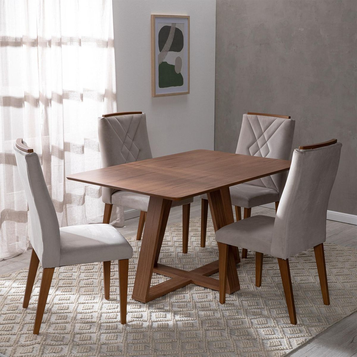 DECOCASA - Juego de Comedor Megan 4 Sillas Mesa Rectangular 90x74,7x135 cm Café