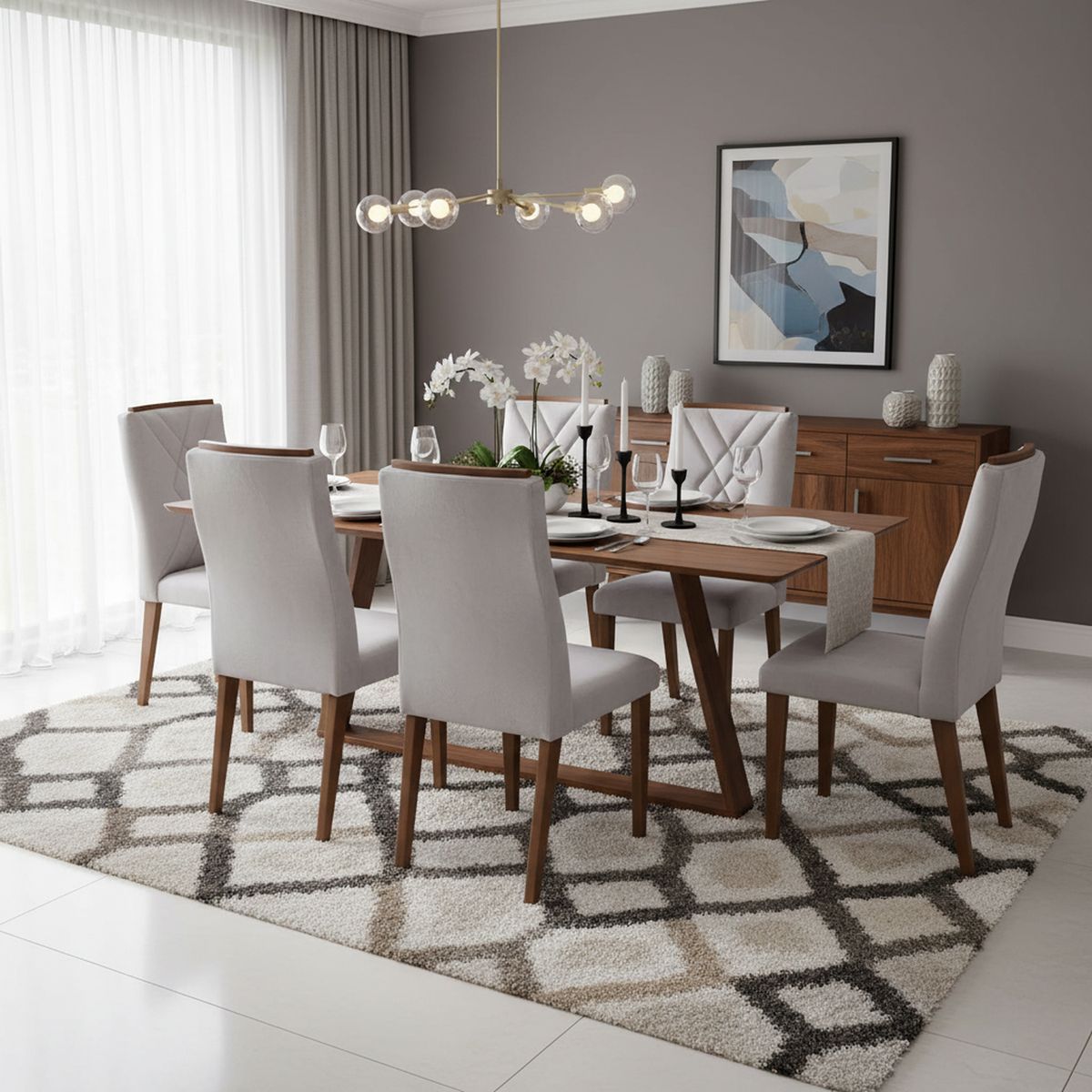 DECOCASA - Juego de Comedor Avena 6 Sillas Mesa Rectangular 90x74,7x184 cm Café