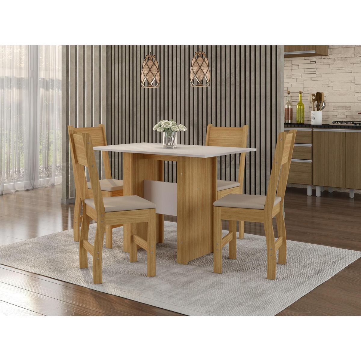 HOME MOBILI - Juego de Comedor Milano 4 Sillas Mesa Rectangular 78x68x108 cm Café/Blanco