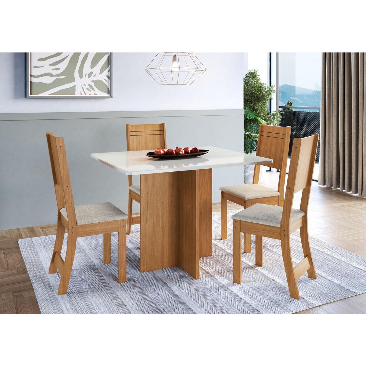 HOME MOBILI - Juego de Comedor Mónaco 4 Sillas Mesa Rectangular 90x80x110 cm Blanco/cafe