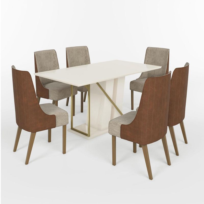 HOME MOBILI - Juego de Comedor Andy 6 Sillas Mesa Rectangular 90x80x160 cm Blanco Cálido