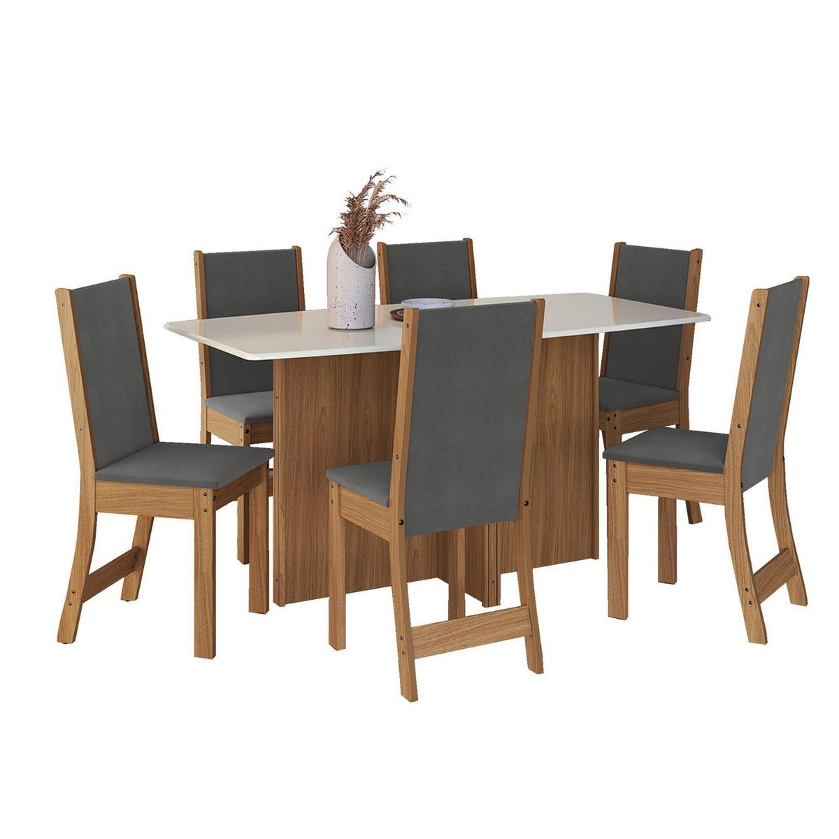 HOME MOBILI - Juego de Comedor Escocia 6 Sillas Mesa Rectangular 76x78x150 cm Blanco/café