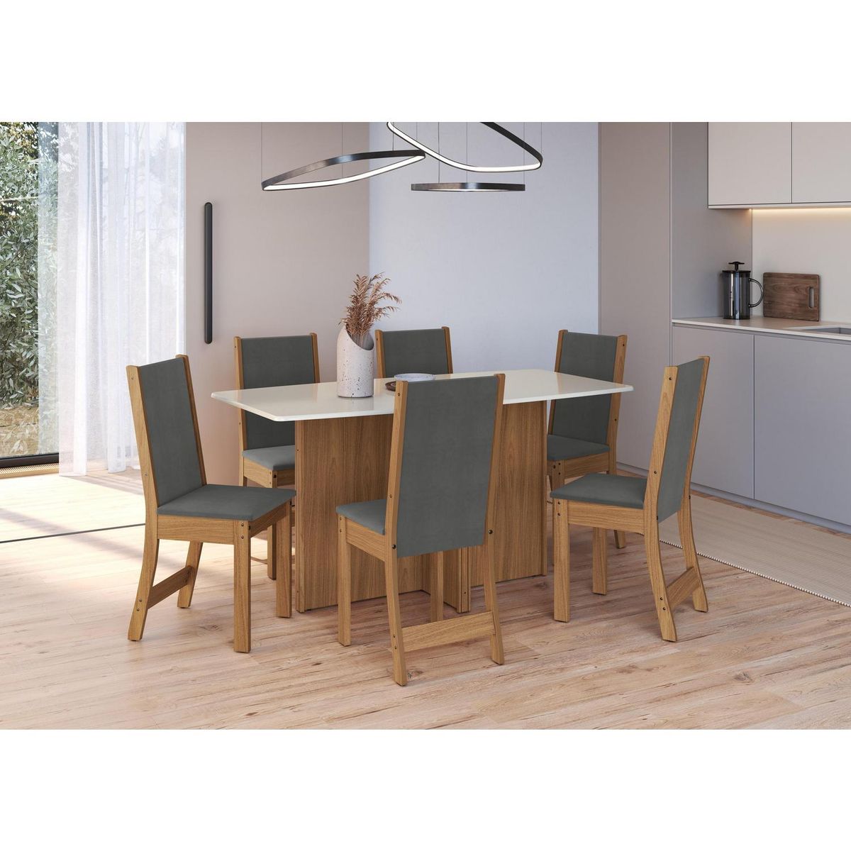 HOME MOBILI - Juego de Comedor Escocia 6 Sillas Mesa Rectangular 76x78x150 cm Blanco/café