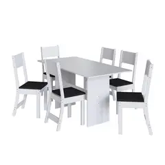 HOME MOBILI - Juego de Comedor Karla 6 Sillas Mesa Rectangular 76x78x150 cm Blanco