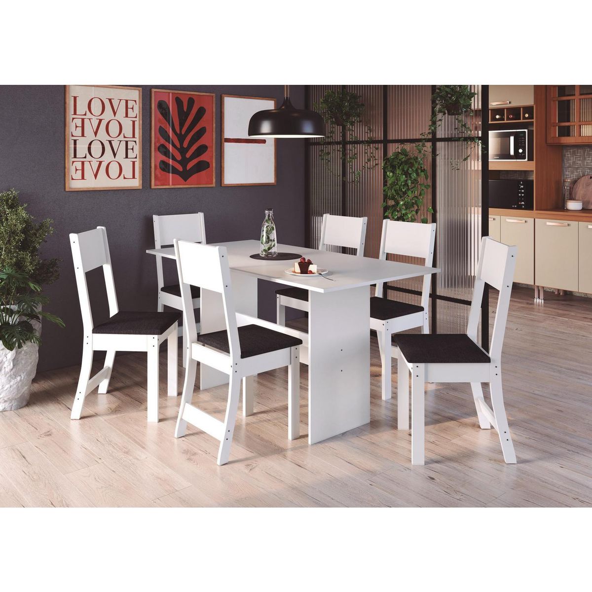 HOME MOBILI - Juego de Comedor Karla 6 Sillas Mesa Rectangular 76x78x150 cm Blanco