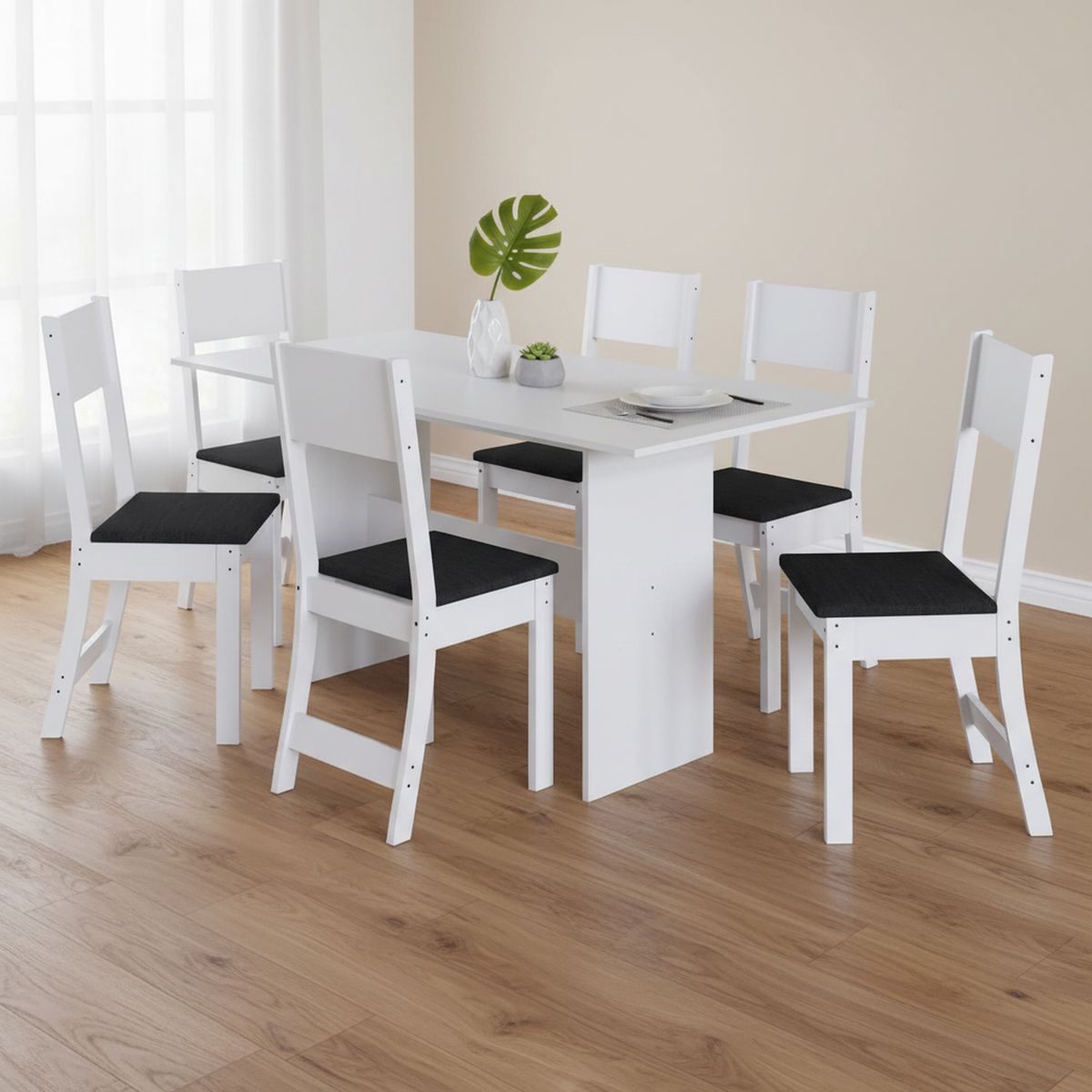 HOME MOBILI - Juego de Comedor Karla 6 Sillas Mesa Rectangular 76x78x150 cm Blanco