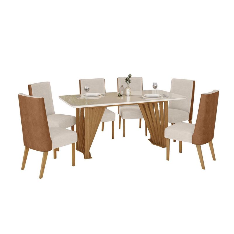 HOME MOBILI - Juego de Comedor Adriana 6 Sillas Mesa Rectangular 90 x 80 x 180 cm Blanco Cálido/Café