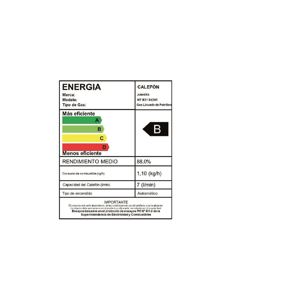 JUNKERS - Calefont Gas Natural 7 Litros Tiro Natural Ionizado