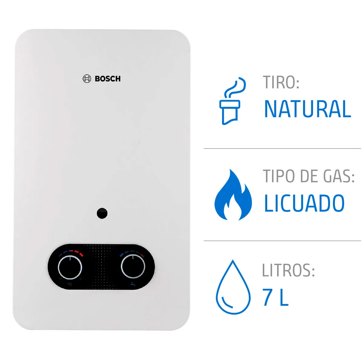 JUNKERS - Calefont Gas Licuado 7 Litros Tiro Natural Ionizado