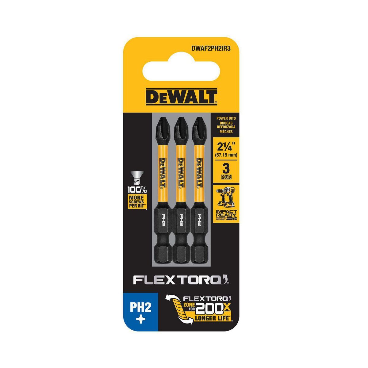 DEWALT - Set de 3 puntas PH2  2-1/4"