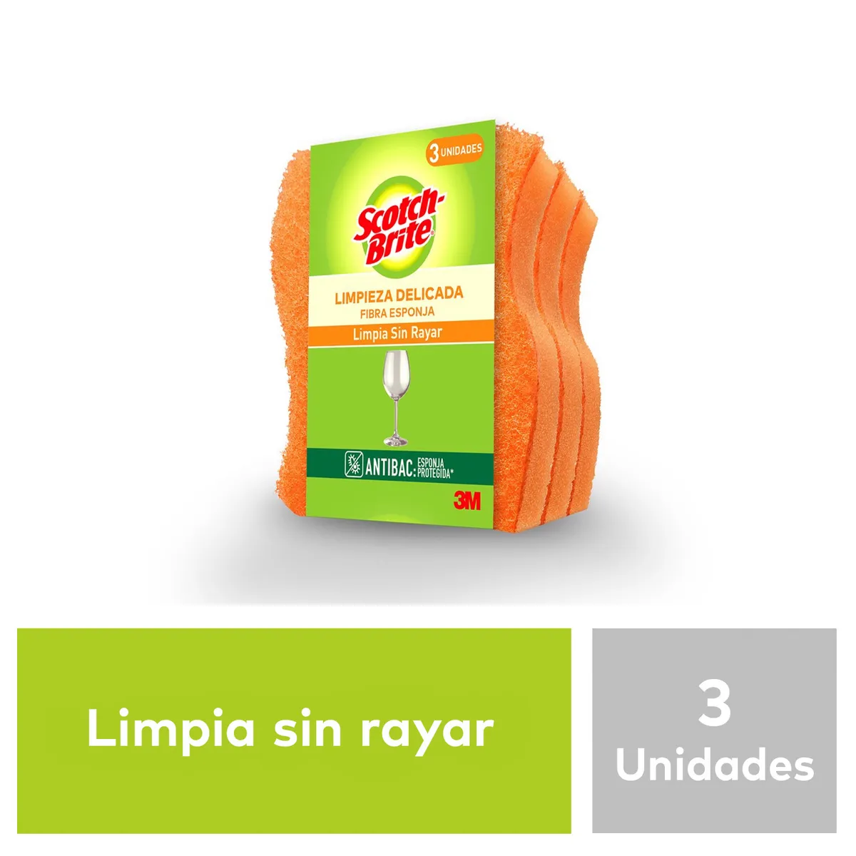 SCOTCH BRITE - Pack 3 Esponjas Scotch Brite Cero Rayas Naranja para Cocina