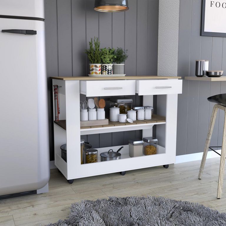 Isla de Cocina Cala 46 2 Cajones 6R Blanco Macadamia