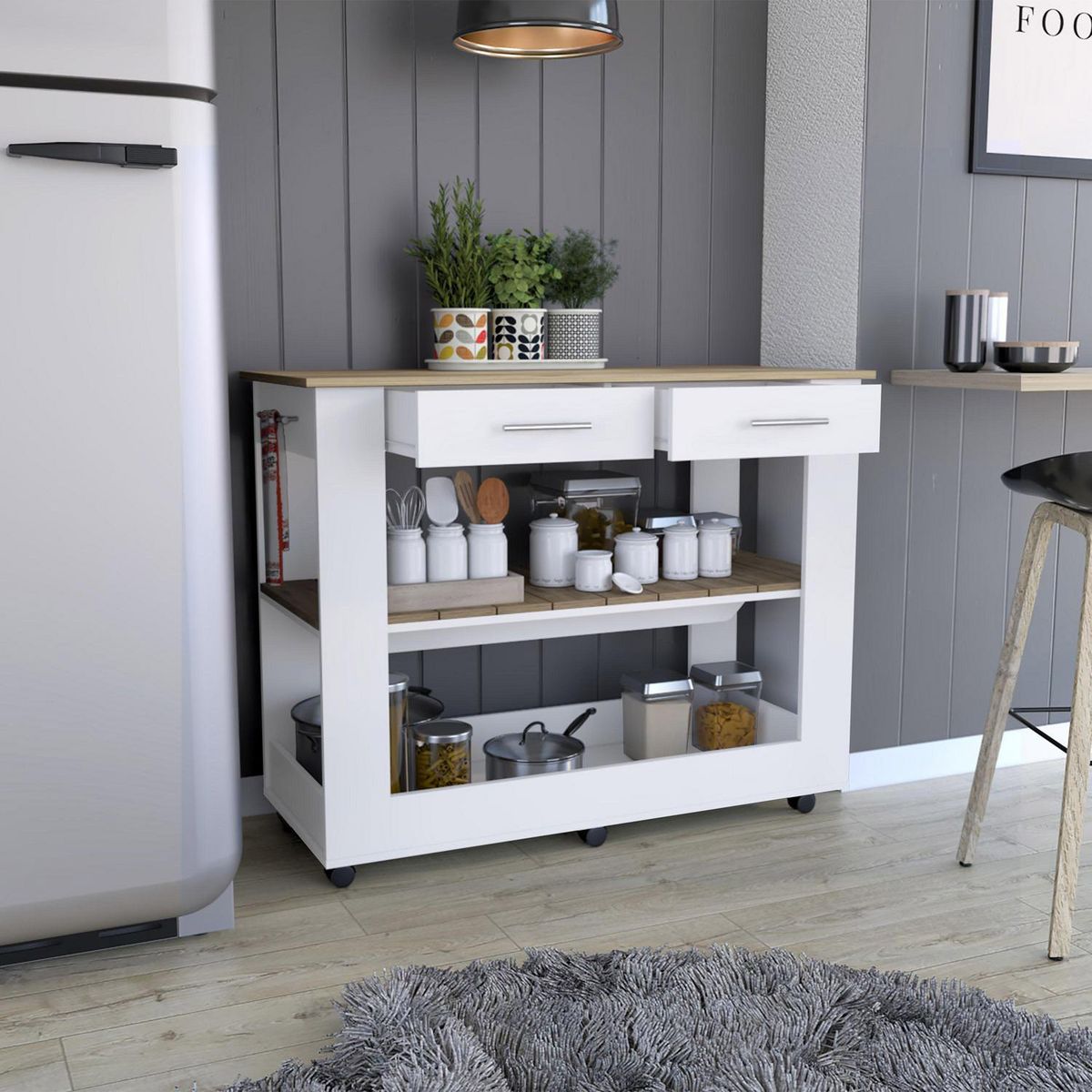 TUHOME - Isla de Cocina Cala 46 2 Cajones 6R Blanco Macadamia