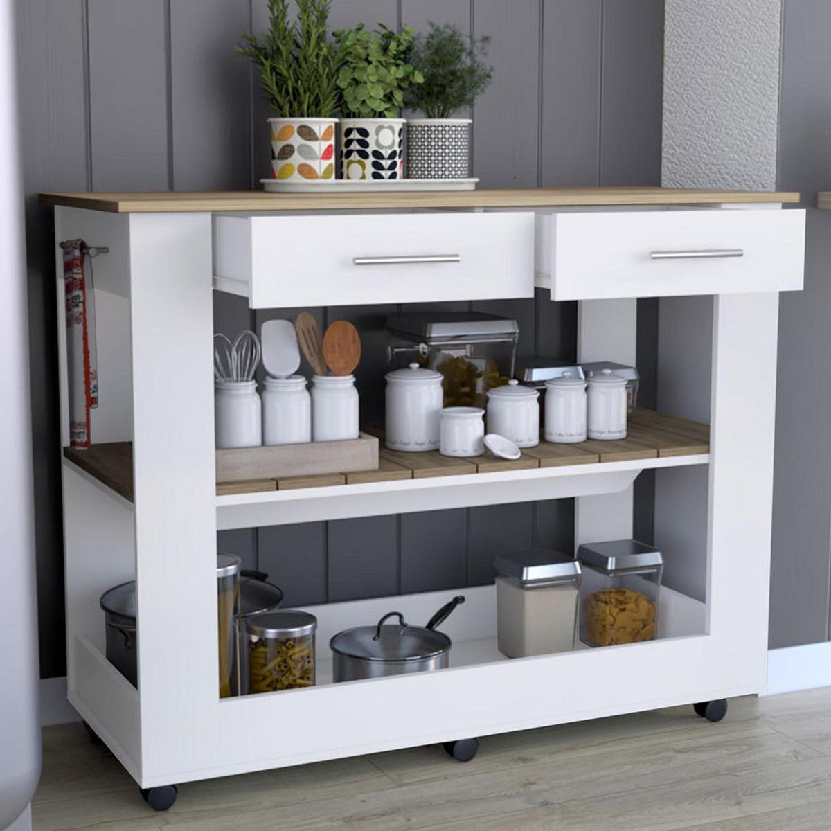 TUHOME - Isla de Cocina Cala 46 2 Cajones 6R Blanco Macadamia