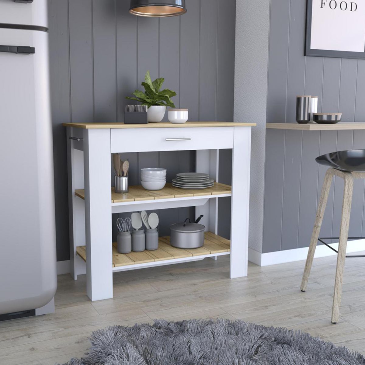 TUHOME - Isla de Cocina Cala 40 1 Cajón Blanco Macadamia