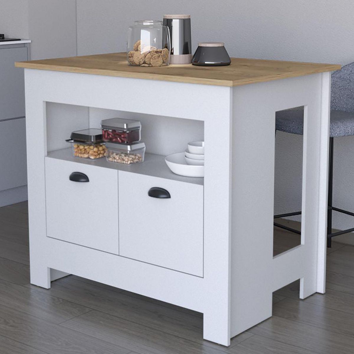 TUHOME - Isla de Cocina Arlet 2 Puertas Blanco Macadamia