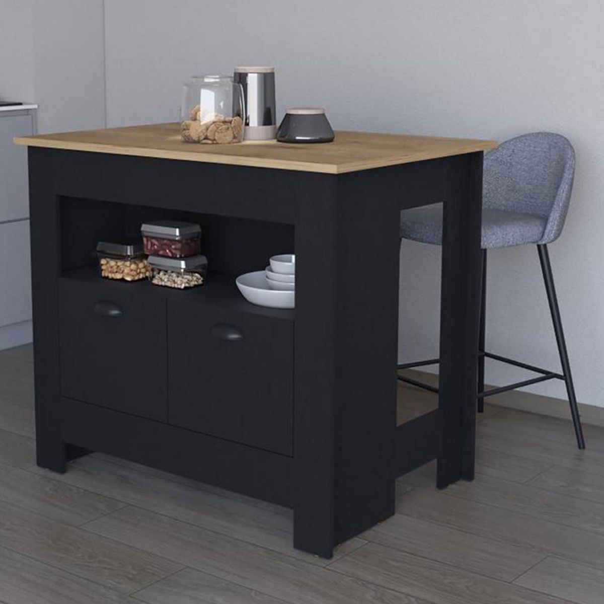 TUHOME - Isla de Cocina Arlet 2 Puertas Wengue Macadamia