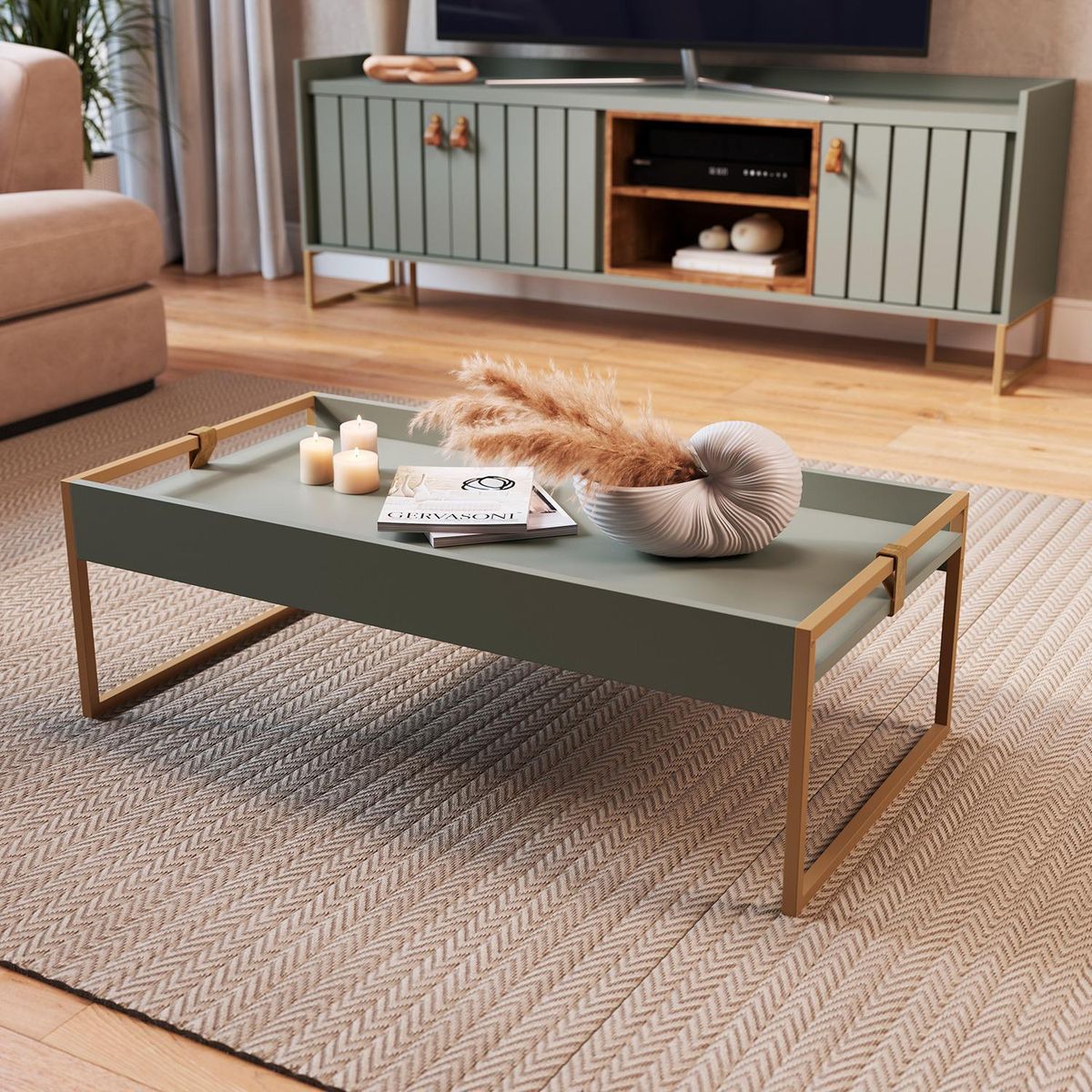 AMUV - Mesa de Centro Grace Gris 48x93x30 cm