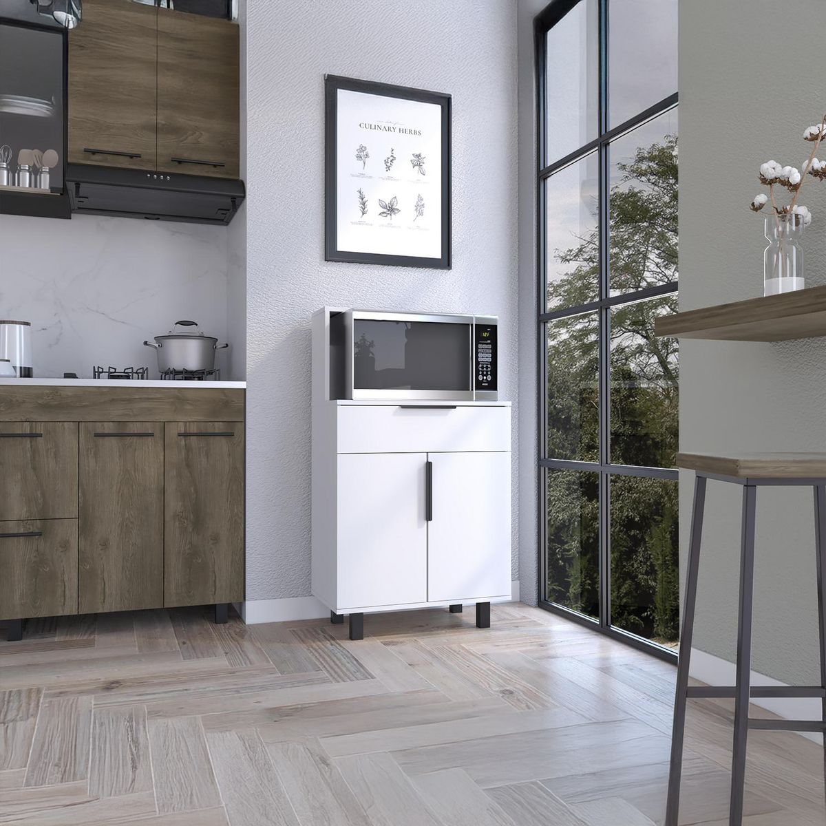 TUHOME - Mueble Microondas Bajo Oshawa 2 Puertas 1 Cajón Blanco