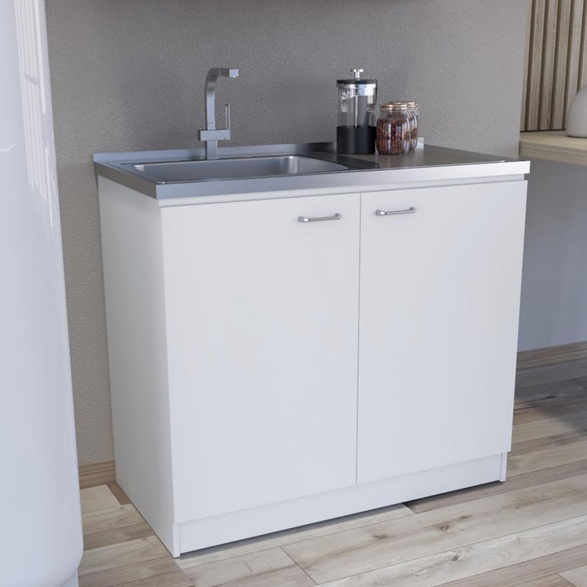 TUHOME - Mueble Inferior Cocina Napoles 100cm 2 Cajones Blanco