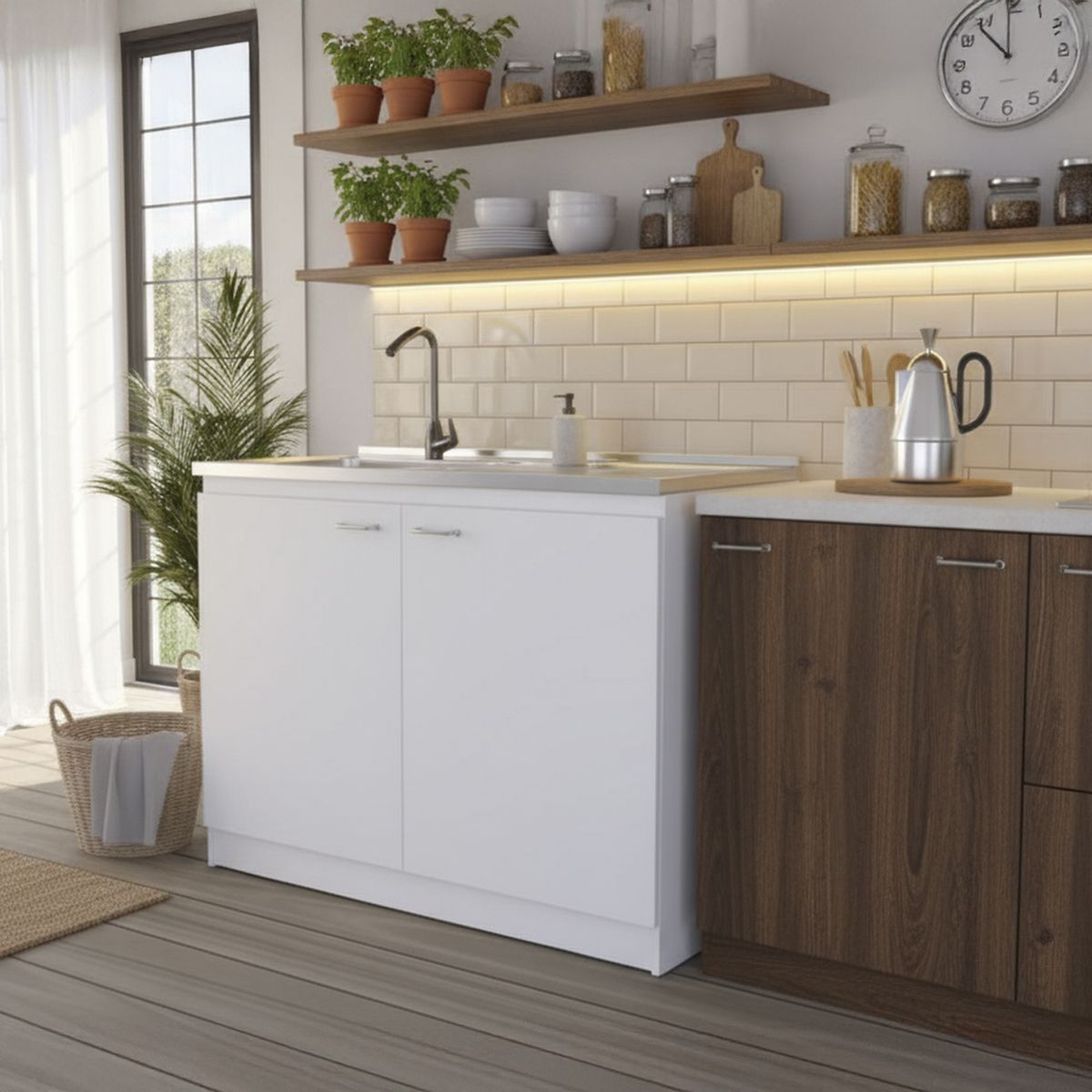TUHOME - Mueble Inferior Cocina Napoles 120cm 2 Cajones Blanco