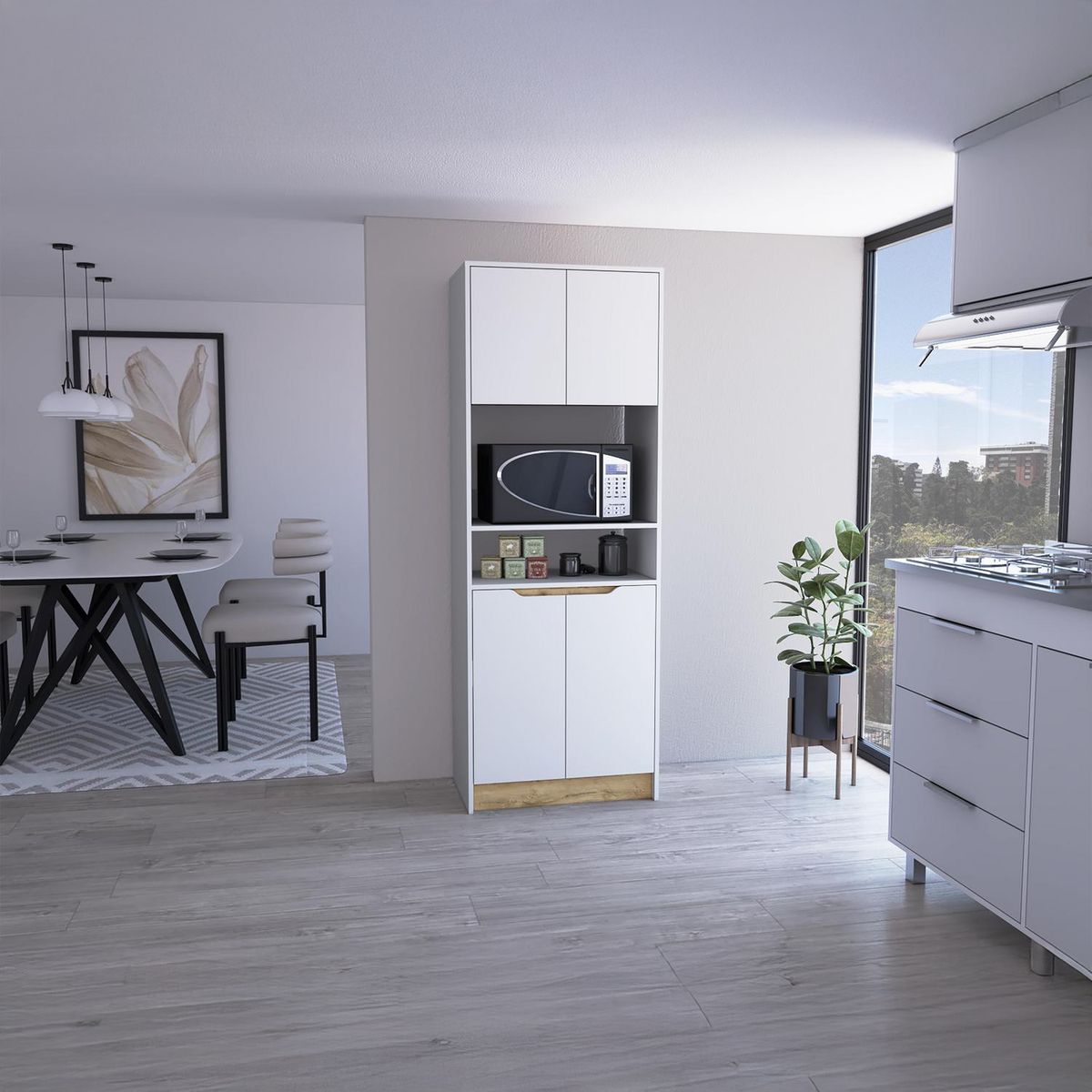 TUHOME - Mueble Microondas Alto Soler 4 Puertas Blanco