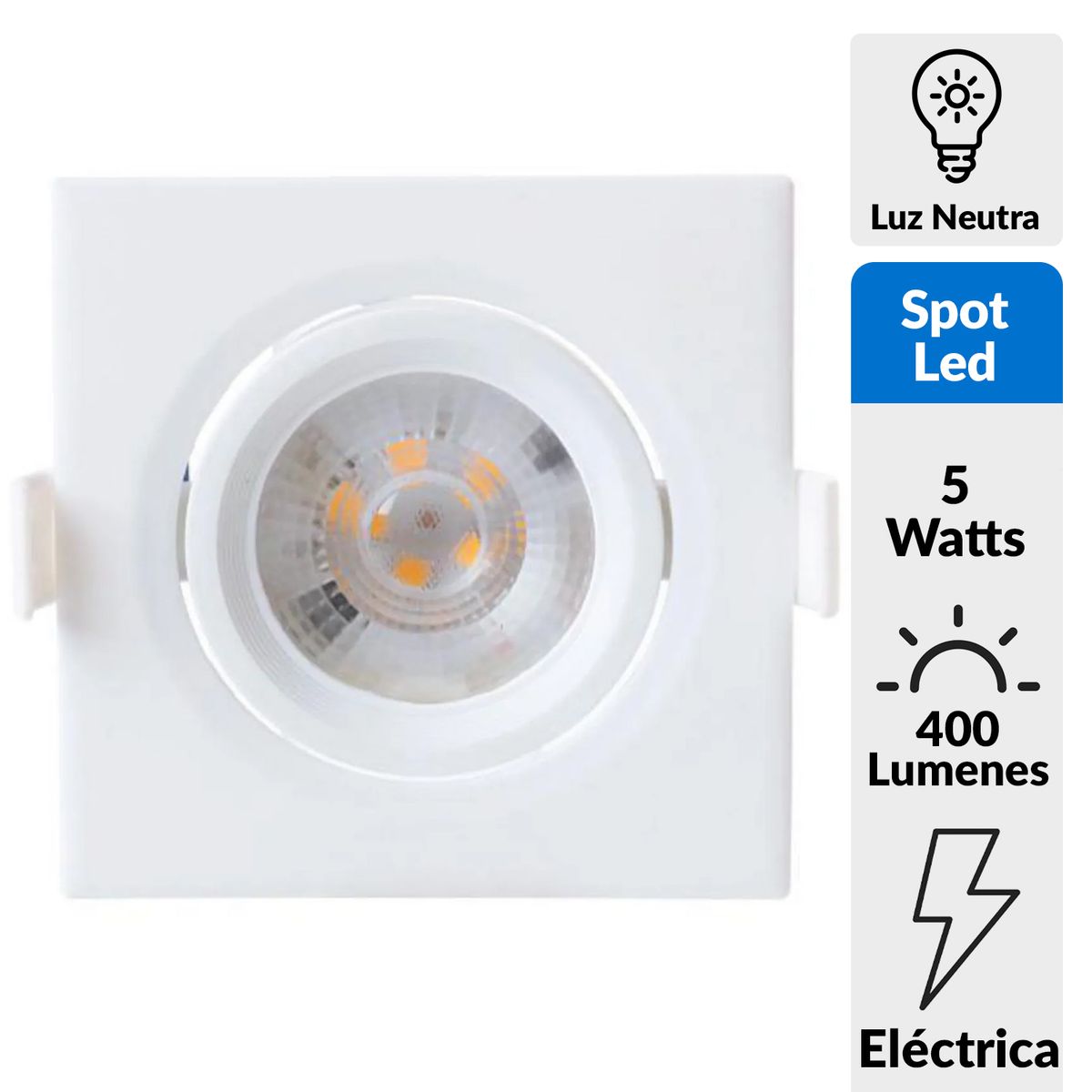 BP ILUMINACION - Foco Empotrado Led 5W Basculante Cuadrado 400Lm Lc 9Cm Blanco