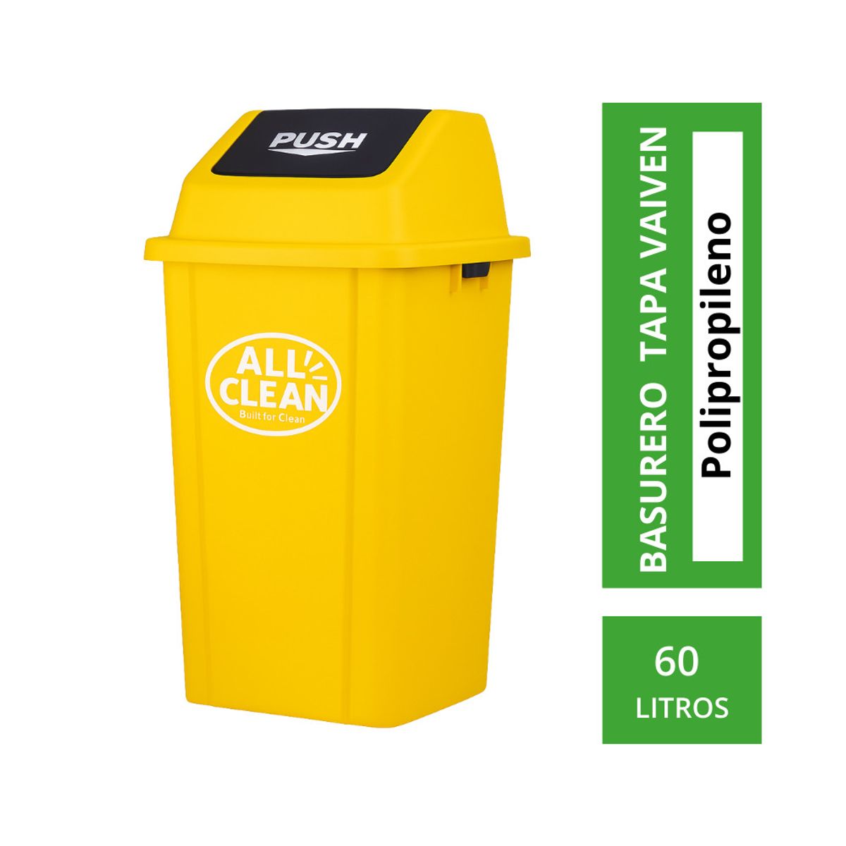 ALL CLEAN - Basurero Vaivén All Clean 60 Litros Amarillo Resistente