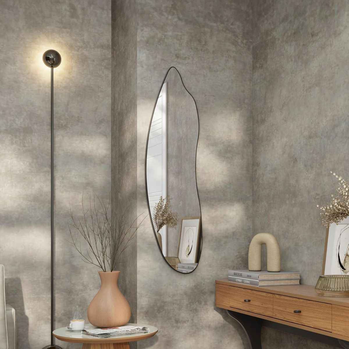 ROCA - Espejo Pared Forma Ondulada 119x34 cm Plateado Orgánico