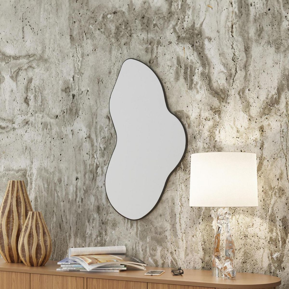 ROCA - Espejo Decorativo Forma Ondulada 88x50 cm Plateado Orgánico