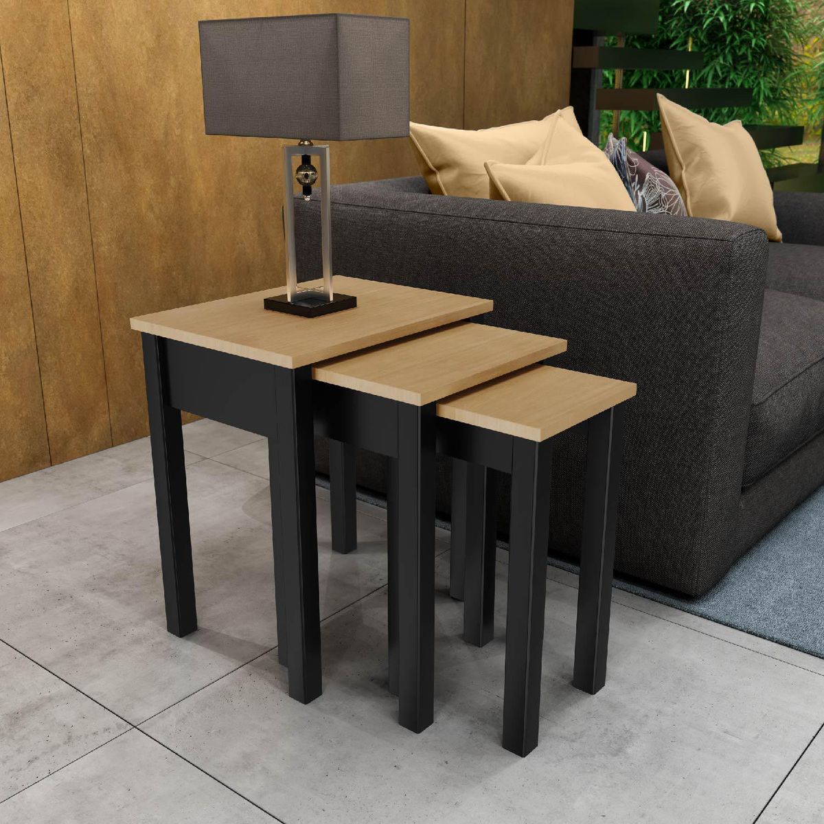 ROCA - Kit mesas de apoyo Rosario Negro 48x37x55.5 cm