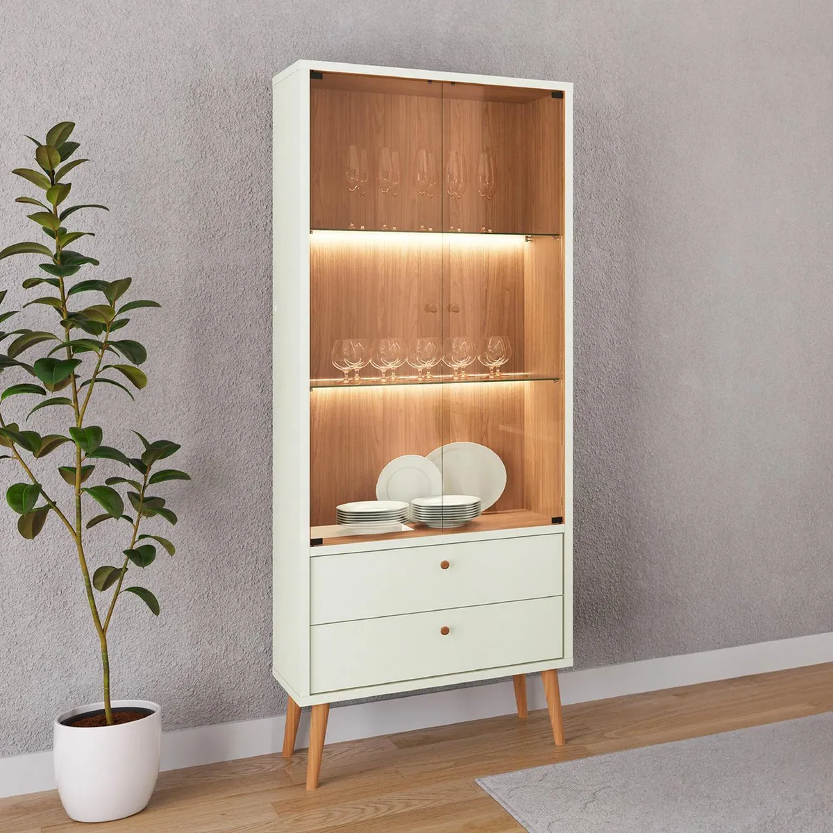 ROCA - Vitrina Salvador 2 cajónes canela - blanco