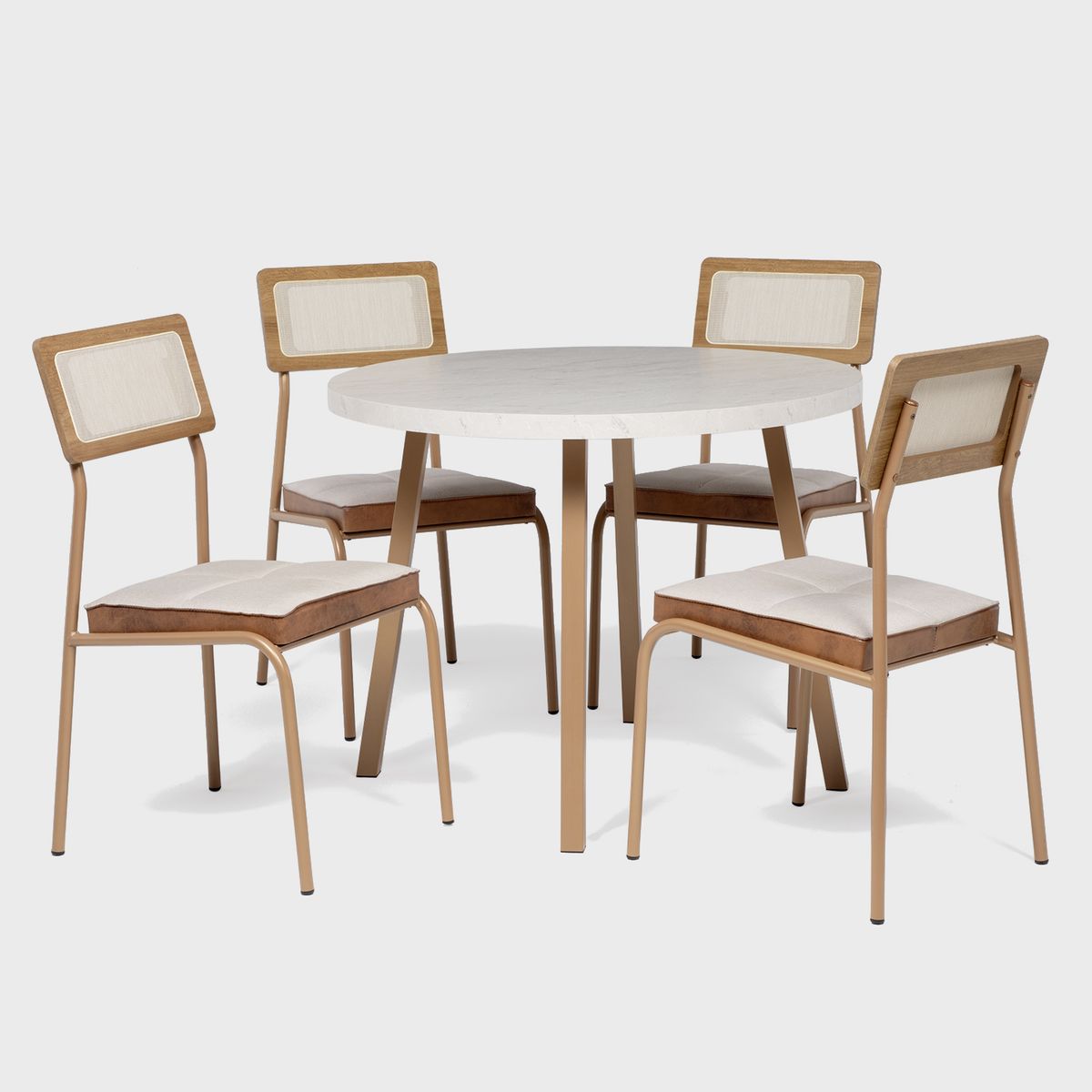 ROCA - Juego de Comedor Atlanta 4 Sillas Mesa Redonda 90x77,3x90 cm Canela/Avellana