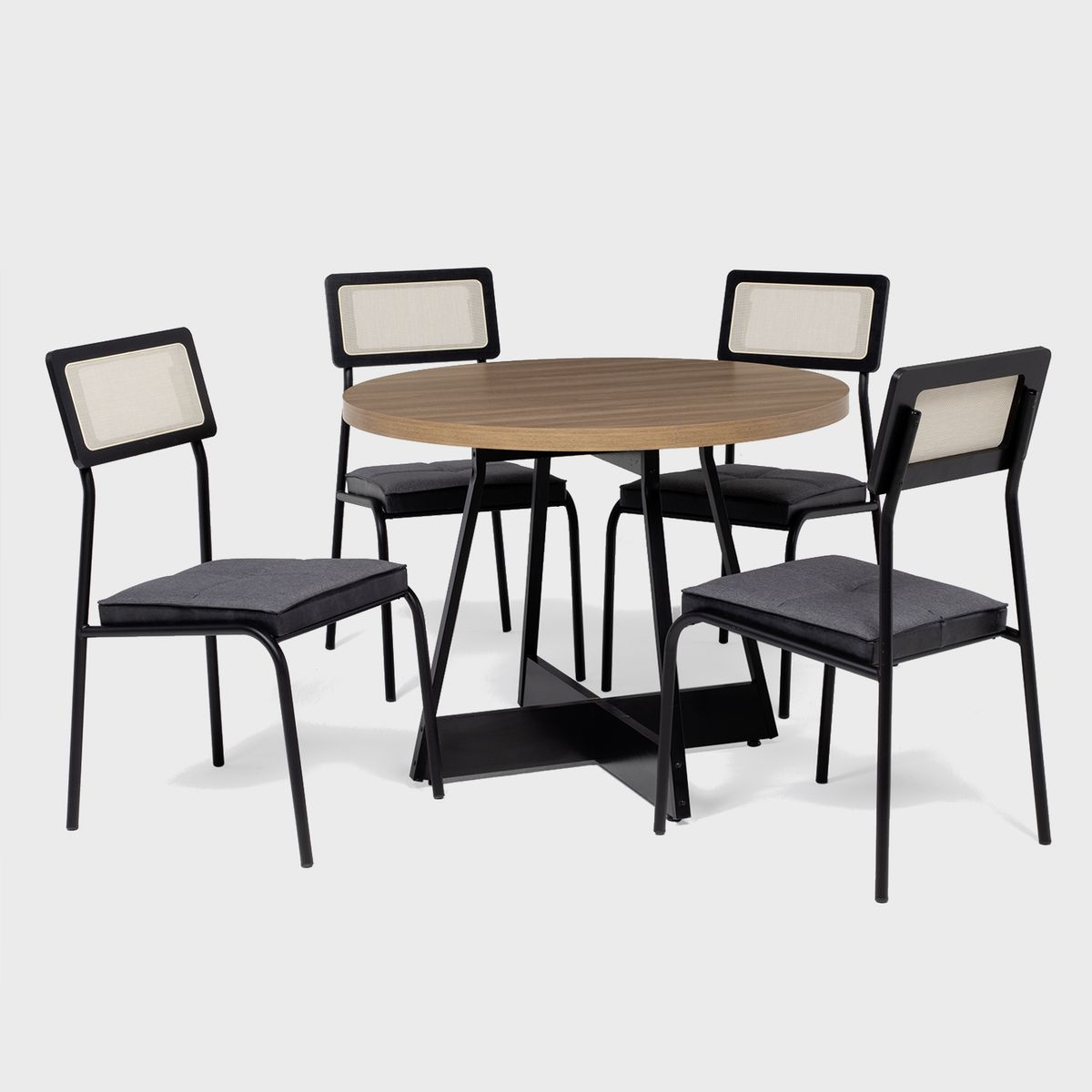 ROCA - Juego de Comedor Capitolio 4 Sillas Mesa Redonda 90x77,3x90 cm Canela/Negro