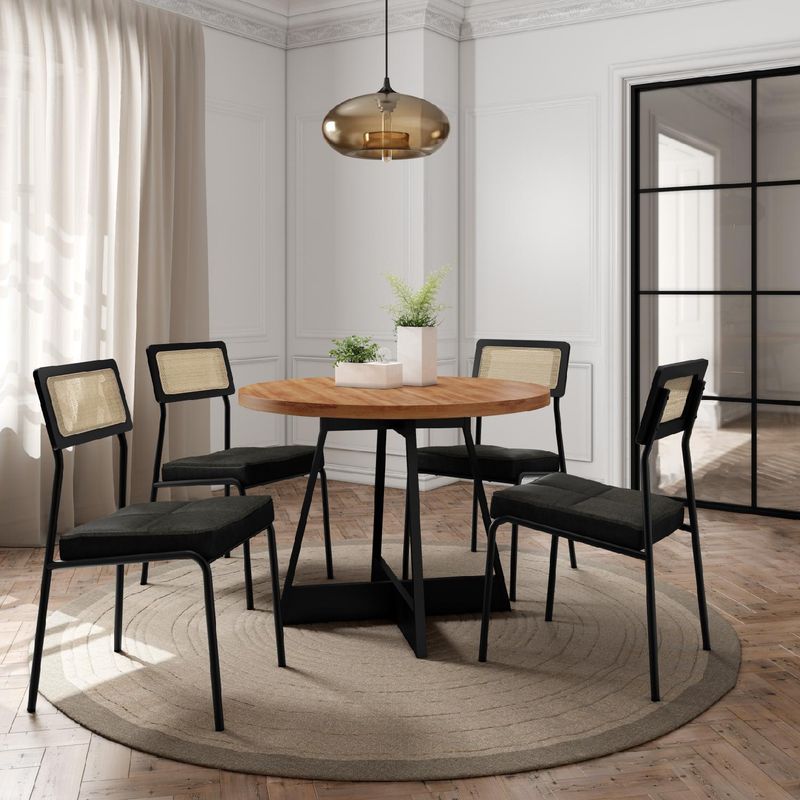 ROCA - Juego de Comedor Capitolio 4 Sillas Mesa Redonda 90x77,3x90 cm Canela/Negro